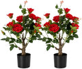 24’’ Artificial Rose Tree, 2 Pack Faux Rose Plants with Red Flowers and Green Leaves, 2FT Silk Potted Tree for Indoor Outdoor Home Office Porch Garden Decor, Red by Jcezvnt