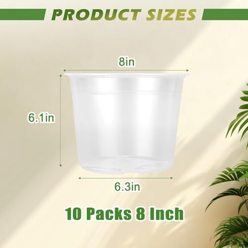 8" Clear Nursery Pots With Drainage Holes, 10 Packs Plastic Pots For Plants - Image 2