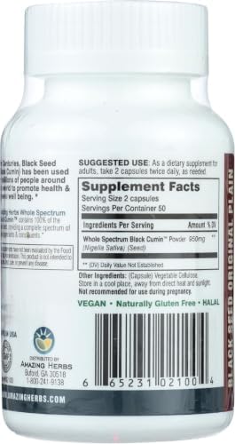 Amazing Herbs Whole Spectrum Black Seed Oil Capsules - 100 Count, 475mg - Image 5