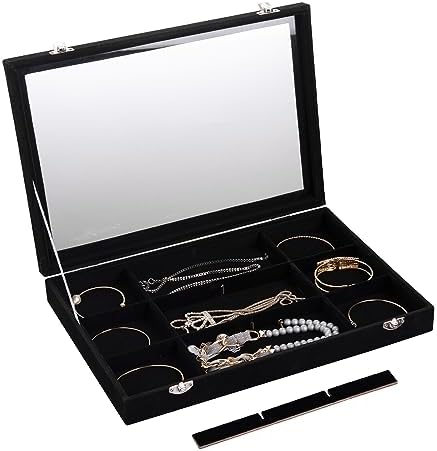 Frebeauty 12 Grid Bracelet Holder Box,Velvet Jewelry Tray with Clear Lid - Image 5