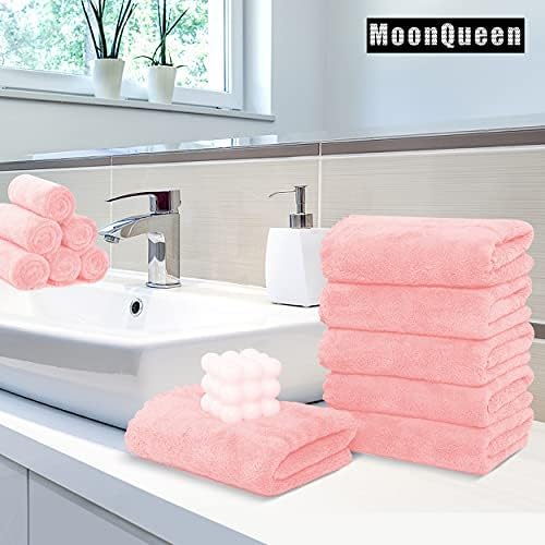 MOONQUEEN 6 Pack Premium Hand Towels - Quick Drying - Microfiber Coral Velvet Highly Absorbent Towels - Multipurpose Use as Hotel, Bathroom, Shower, Spa, Hand Towel 16 x 28 inches (Pink) - Image 2