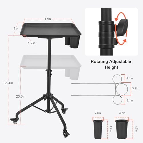 Salon Tray Cart, Metal Tattoo Tray with Tool Holder, Service Rolling Tray Adjustable Height, Storage Tray Trolley for Salon Spa Dental Use, Rolling Tray Cart - Image 2