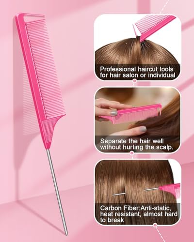 MORGLES 70Pcs Hair Clips Pink with 2 Rat Tail Combs & Case for Styling - Image 6