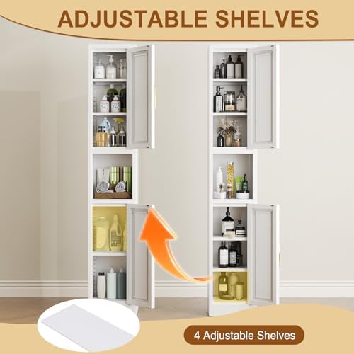 Tall Metal Narrow Bathroom Storage Cabinet 67" H, Tall White Pantry Cabinets with 4 Adjustable Shelves and 2 Doors for Kitchen, Home Office, Living Room, Dining Room(11.8 inches Wide) - Image 5