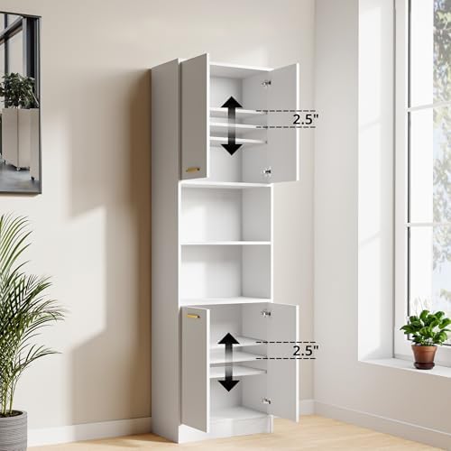 Cozy Castle Kitchen Pantry Cabinet, 75" Tall Wood Storage Cabinet with Doors and Shelves, 4 Doors Open Countertop Utility Hutch Cupboard for Dining Room Living Room Bathroom Furniture, White - Image 3