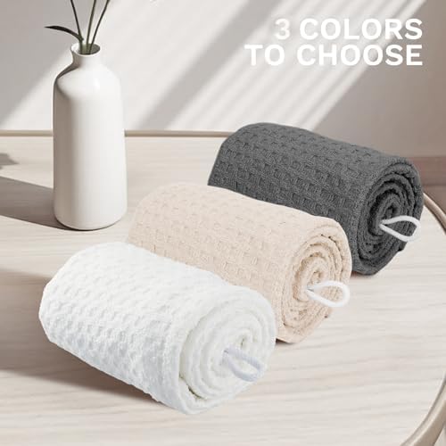 MaopaoBeauty Hair Towel Terry Cloth Absorbent Dry Anti Frizz Twist Plopping Curly Shower for Women Wet Hair 1Pack Grey Waffle Long Hair Head Wraps Quick Dry Hair Drying Towels Button - Image 5
