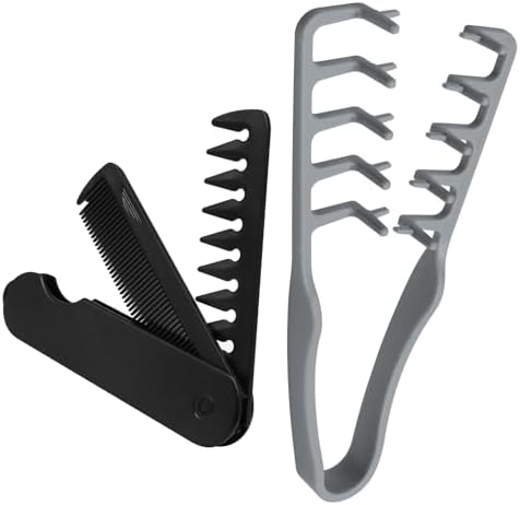 2 Pack Texture Styling Comb, Wide Tooth Volumizing, ABS, Black Grey - Image 7