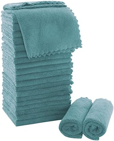 MOONQUEEN Ultra Soft Premium Washcloths Set - 12 x 12 inches - 24 Pack - Quick Drying - Highly Absorbent Coral Velvet Bathroom Wash Clothes - Use as Bath, Spa, Facial, Fingertip Towel (Teal) by MOONQUEEN