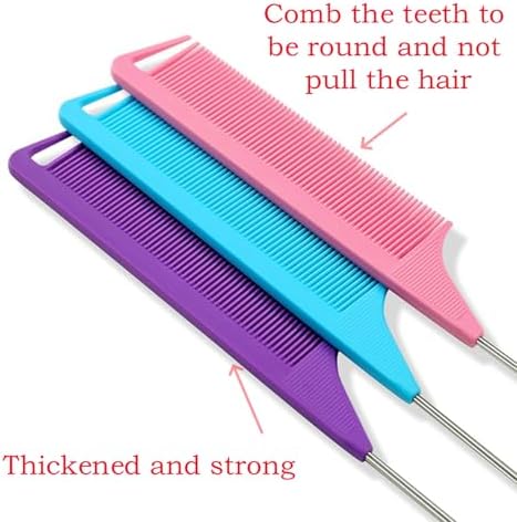 8pcs Rat Tail Combs Set,Long Steel Pin Teasing Combs for Salon Hair Stylists,2 styles and multiple colorsb of Metal Parting Combs for Women,Hair Teasing Fine Tooth Comb Aigee - Image 4