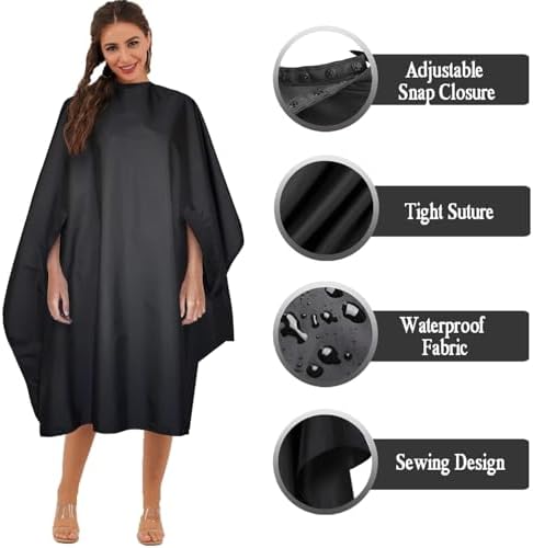 Black Professional Barber Cape Waterproof Hair Salon Cape with Metal Snap Closure Hair Cutting Cape - Image 6