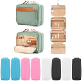 COOSKY Travel Hanging Toiletry Bag for Women, Large Makeup Bag 8 Leak Proofing Silicone Bottle Covers, Waterproof Cosmetic Bag with Jewelry Organizer Compartment, Toiletries Kit Set, Grren by COOSKY