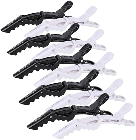 HH&LL Hair Clips for Women Wide Teeth & Double-Hinged Design Alligator Styling Sectioning Clips of Professional Hair Salon Quality - 10 Pack (Black+White) by HHLL