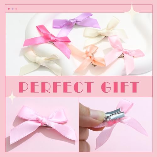 30PCS Mini Bow Hair Clips 5 Colors Cute Hair Bows Clip Kawaii Hair Ribbon Clips Satin Beige Purple Pink Bow Hair Accessories for Girls Women - Image 5