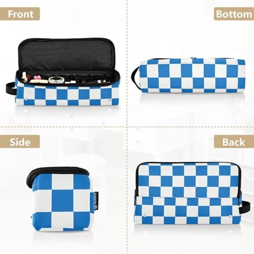 Checkerboard White Blue Plaid Hair Tools Travel Bag Portable Carrying Case Travel Pouch Organizer with Heat Resistant Mat for Curling Iron Hair Dryer Flat Irons - Image 5