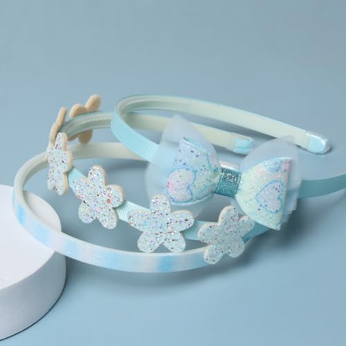 Blue Headbands for Girls Cute Glittery Bow Flower Headband 6 PK - Image 2