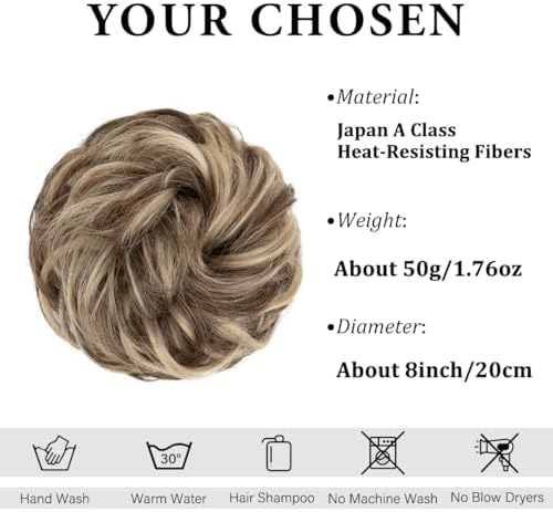 CJL HAIR Large Messy Bun Hair Piece Wavy Curly Scrunchies Synthetic Chignon Ponytail Hair Extensions Thick Updo Hairpieces for Women Brunette Blonde Multi - Image 2