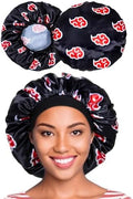 Red Black Cloud Large Bonnet - Silky Design Satin Bonnet with Elastic Soft Band African Head Wrap for Women by CrownLimitedSupply