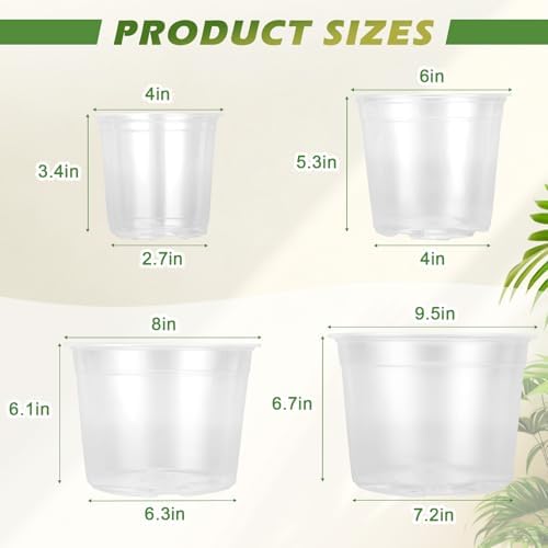 4/6/8/10 Inch Clear Nursery Pots, 16Pack Plastic Plant Pots with Drainage - Image 3
