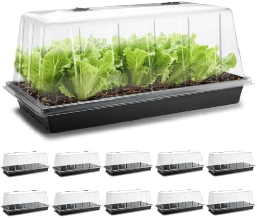 RooTrimmer 10-Pack 1020 Seed Trays with Tall 7.3" Humidity Dome, No Hole by RooTrimmer