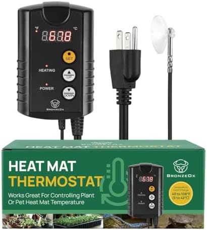 Digital Seedling Thermostat Temperature Controller for Heat Mats, 1000W ETL Listed – Precise Temperature Control for Seed Germination, Reptiles & Brewing (Heat Mat Not Included) by BronzeOx