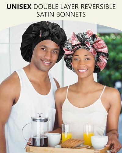 AWAYTR Double Layer Satin Bonnet for Women, Reversible Sleep Hair Wrap - Image 2