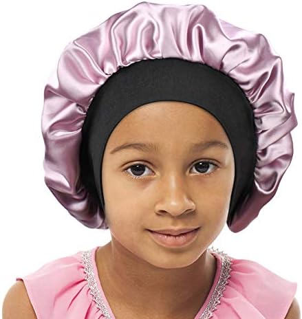 Kids Satin Bonnet Double Layer Wide Elastic Band Sleep Cap by SENGTERM