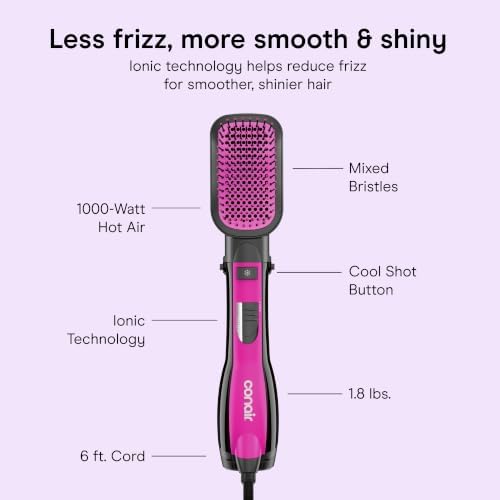 Conair All-in-One Hot Air Brush, Ionic Technology, Mixed Bristles, 1000W - Image 4