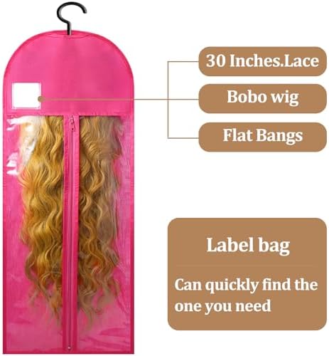 6Pcs Extra Long Wig Storage Bags with Hanger Hair Extension Wig Storage Hanger Bags for Multiple Wigs with Tags Organizer Dust-Proof Home Travel Closet Wigs & Accessories (Pink 31.5in) - Image 2