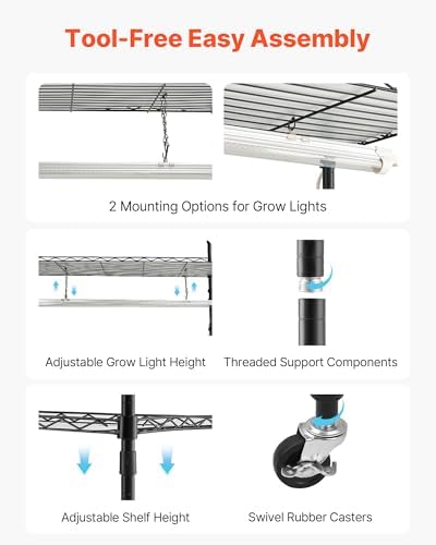VEVOR Plant Shelf with Grow Light, 6-Tier Indoor Plant Stand, 71in Tall Indoor Plants Display Rack with Wheels & Timer, 150W 3800K Full Spectrum Grow Lights, Metal Flower Pot Holder for Seed Starting - Image 6