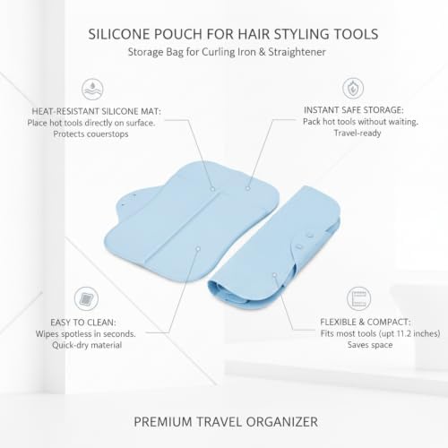 Silicone Heat Resistant Pouch for Hair Styling Tools, Travel Storage Bag for Curling Iron & Straightener, Compact Organizer Case - Image 4