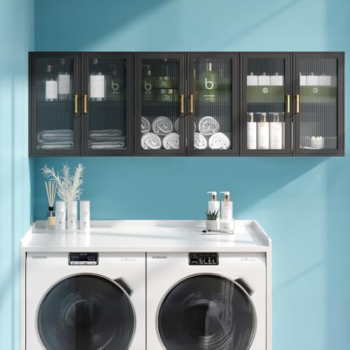 Furnaza Set of 3 Black Kitchen Wall Storage Cabinet with Adjustable Shelf - Image 3