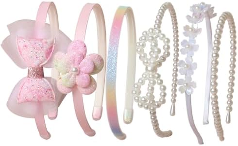 Pink Headbands for Girls Non Slip Floral Bow Headband Set 6 Pcs by naibirdr