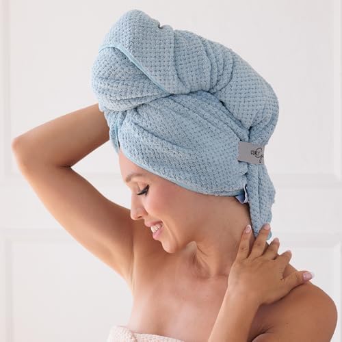 Curly Girl Microfiber Hair Towel Wrap for Women, 41" x 31" Large Quick Dry Hair Towel, Secure Fit with Elastic Strap, Anti-Frizz Hair Plopping Wrap for Long, Thick Hair - Image 3