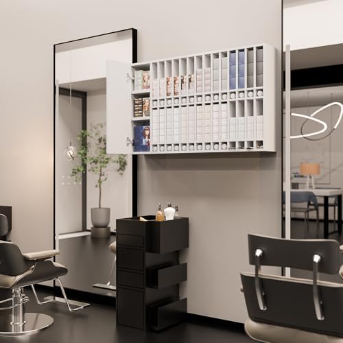 OmySalon Wall Mounted Salon Station, Cabinet with Hair Color Rack, Salon Color Rack Organizer with Adjustable Shelves, Barber Hair Dye Display for Hair Stylist, White - Image 2