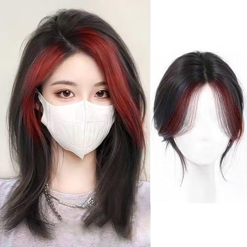 VAVANGA 3D Hair Topper with Bangs Black with Red Highlight Color 10inch by VAVANGAHAIREXTENSION