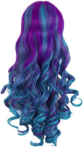 MapofBeauty Lolita Long Curly Clip on Ponytails Cosplay Wig, Purple/Teal - Image 5