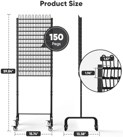 150 Pegs Braiding Hair Rack, Adjustable Hair Separator Stand with Wheels, Hair Extension Holder for Hair Stylists, Braiders, Home, Salon, Beauty School, Black - Image 2