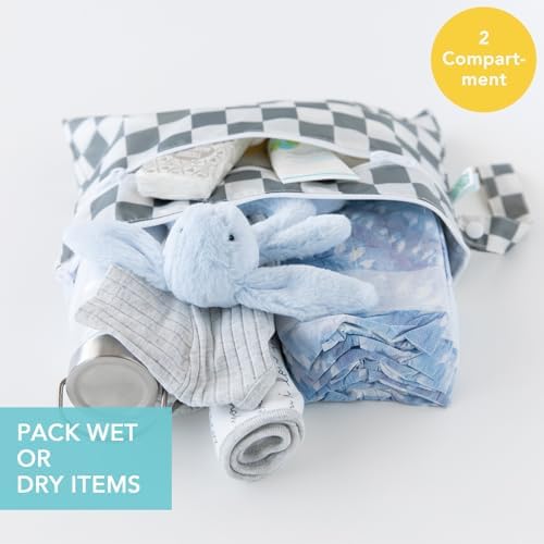 Bumkins Waterproof Wet Dry Clutch Bag for Baby, Travel, Swim Suit, Cloth Diapers, Pump Parts, Pool, Gym Clothes, Toiletry, Strap to Stroller, Daycare, Zip Reusable Bag, Packing Pouch, Gray Check - Image 2