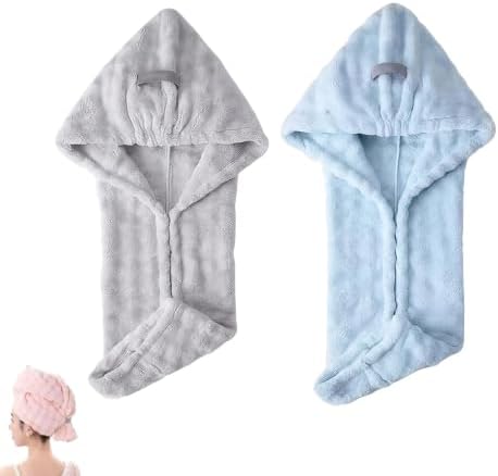 Ultra Absorbent Fast-Drying Hair Turban, Thickened Coral Fleece (Gray+Blue) by Unknown