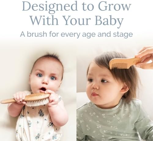 Natemia Wooden Baby Hair Brush & Comb Set - Natural Goat Hair Bristles & Soft Bristle Brush - Gentle Scalp Massage & Cradle Cap Comb - For Newborns & Toddlers, Baby Grooming Kit - Image 6