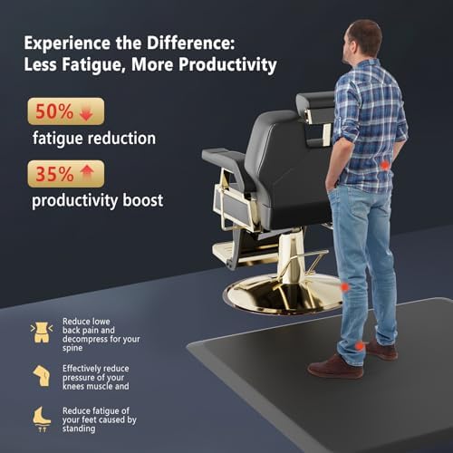 OmySalon Premium Salon Mat for Hair Stylist Standing 4’x4’x5/8’’, Anti Fatigue Barber Floor Mat Without Cutout, Enhanced Durability & No Curl Design - Image 3