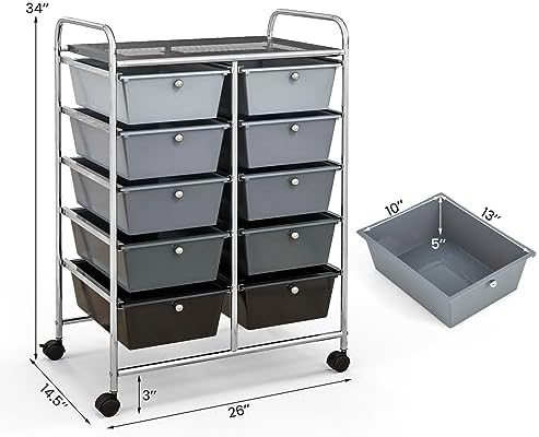 Giantex 10 Drawers Rolling Cart, Classroom Organizers, Storage Cart with Wheels, for Teacher Office Home School Supplies Tool Craft Art Paper, Black Gradient - Image 3