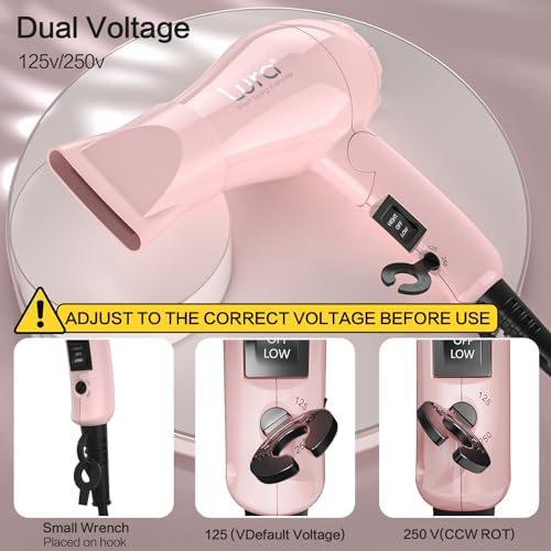 Foldable Travel Hair Dreyr Mini:Dual Voltage Small Lightweight Blow Dryer for International Travel,1200w Compact Hairdryer with Concentrator and Travel Bag(Light Pink) - Image 3