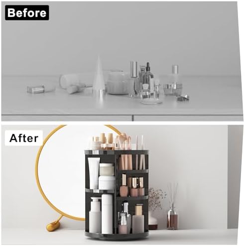 Rotating Makeup Organizer, DIY 8 Adjustable Layers Spinning Skincare Storage, Cosmetic Display Case with Brush Holder and Perfume Tray, Multi-Function Vanity Bathroom Countertop Organizer Black - Image 5