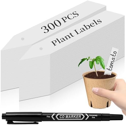 Dalzom® 300Pcs 4" Plant Labels with Marker Pen, Waterproof Plastic Plant Tags for Outdoor Seedlings Vegetable Garden Signs Markers Label Stakes (White) by Dalzom
