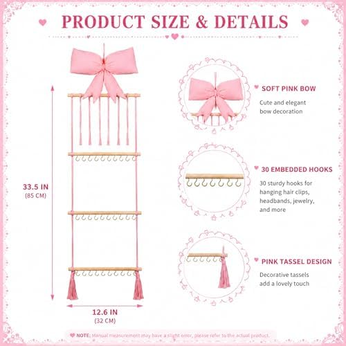 Sliner Pink Bow Headband and Bow Clip Holder Organizer for Girls,Trendy - Image 3