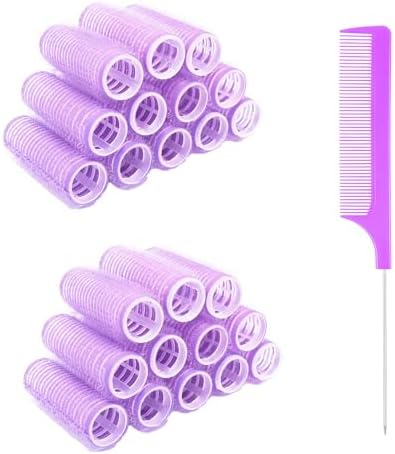 Hair Roller, 24PCS Self Grip Small Hair Curlers Set Nylon, Purple, Pro Salon Hairdressing Curler DIY Curly Hairstyle Hair Rollers Tools Rat Tail Comb for Women Medium Short Hair by MOODKEYbrand