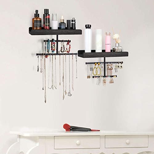 Keebofly Hanging Wall Mounted Jewelry Organizer with Rustic Wood Jewelry Holder Display for Necklaces Bracelet Earrings Ring Set of 2 Black,[Patented] - Image 2