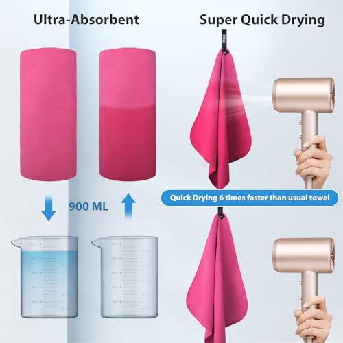 BOGI Microfiber Travel Sports Towel-Quick Dry Towel, Soft Lightweight Microfiber Camping Towel Absorbent Compact Travel Towel for Camping Gym Yoga Swimming Backpacking (XL:72''x32''+16''x16''-Hpink) - Image 5