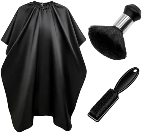 Barber Brush Neck Duster Set, 3-Piece Haircut Cleanup Kit with Hair Cutting Cape and Small Cleaning Brush, for Neckline Cleanup, Salon and Home, Black by Unknown